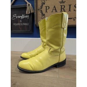 Vintage Roy Cooper Bright Yellow Cowboy Boots Women’s 9 Statement RARE COLOR!